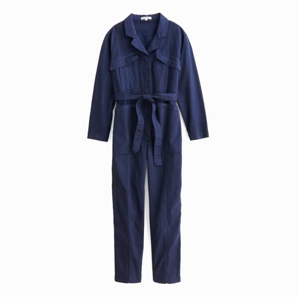 Alex Mill Women's Expedition Jumpsuit in Washed Twill in Navy Blue, Size Large